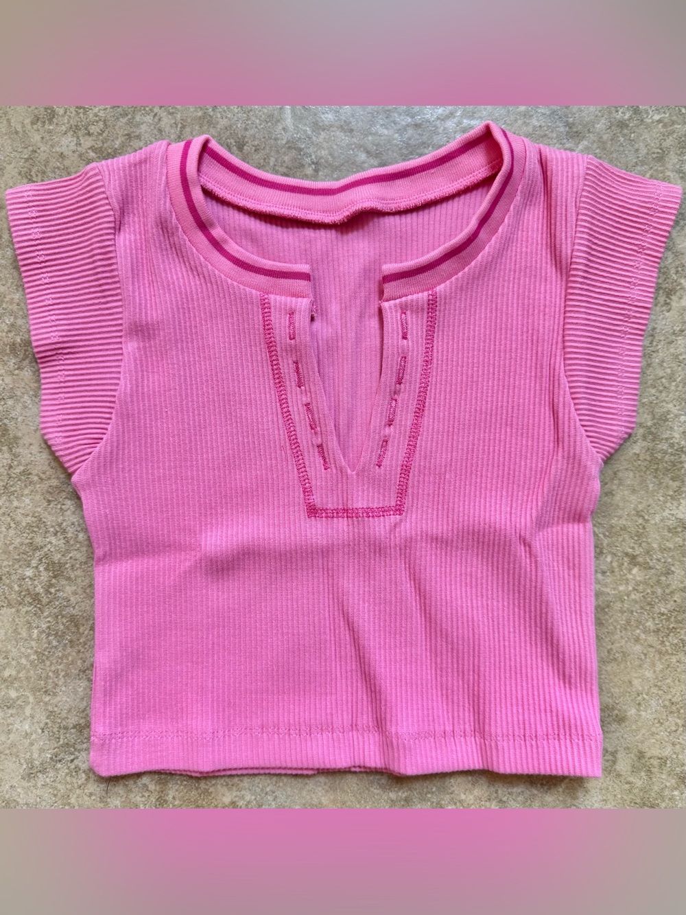 Pink Crop Top Size Medium Beumissy Short Sleeve Ribbed Knit New FAST SHIPPING